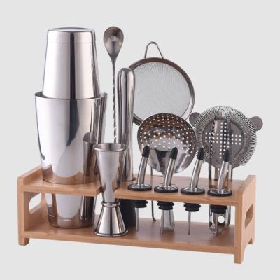 China Bartender Kit Set Cocktail Shaker Viable Factory 13 Direct Stainless Steel Boston Steel Pieces 28oz With Stand for sale