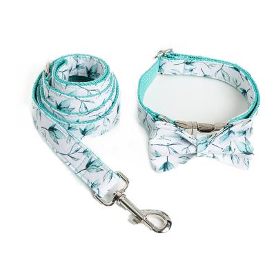 China Small Sheet Polyester Printed Dog Collar Pull Rope Arc Stocked Pet Collar Traction Rope for sale