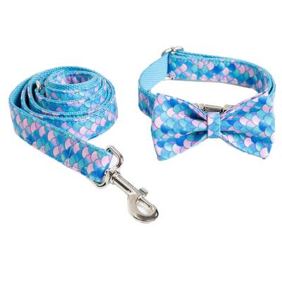 China Stocked Mermaid Dog Collar Pull Rope Set Customizable Polyester Dog Collar Bow Pull Rope for sale