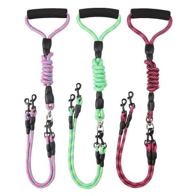 China Removable Pet Nylon Double Headed Dog Rope Anti-Winding Wave Pattern One Hobble Two Pet Traction Stocked Walking Rope for sale