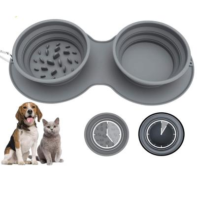 China Pet Slow Food Viable Anti-clogging Portable Folding Double Food Dish Food Protector Dog Slow Lick Bowl for sale