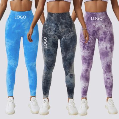 China Breathable Gaiters Para Mujer Leisure Sports Tights Gym Tight Fit Stretch Workout Pants Seamless Tie Dye Printing Yoga Fitness Gaiters for sale