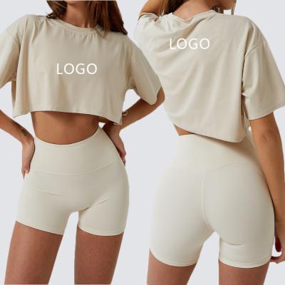 China Camisetas Recycled Fabric QUICK DRY Soft Breathable Loose Fit Sports Running Crop Top Women Leisure Fitness Shorts Sleeve T-Shirt for sale