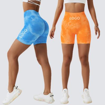 China Logo Hose Kurze Fitness Gym Soft Breathable Seamless Shorts Stretchy Tight Fit Tie Dye Yoga Biker High Waist Gaiters Breathable Custom Size for sale