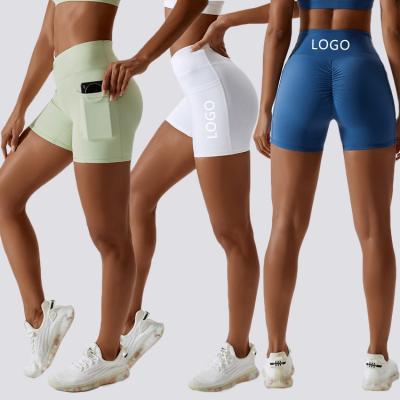 China Breathable Custom Butt Women Tights Women Yoga Waistband Fitness Yoga Waistband Logo Nylon Elastane V Logo Gym Pantalones Cortos Tight Sporting Shorts Crac! crack! for sale