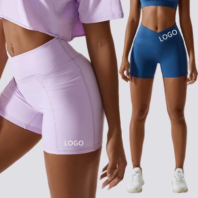 China Breathable Custom Logo Yoga Scrunch Butt Push Up Bermuda Tights V Waist Compression Workout High Rise Shorts for sale