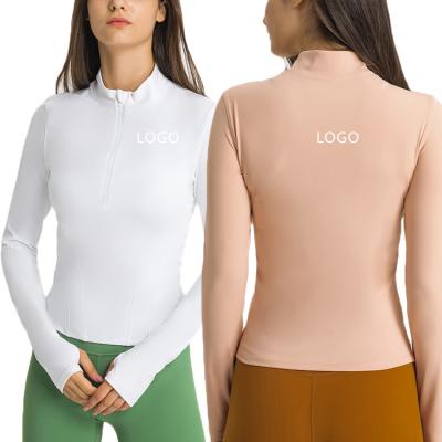 China Quoita Mujer Long Sleeve Breathable High Stretch 1/4 Sleeve Tight Breathable Tennis Wear Zipper Collar Yoga Training Jackets For Women for sale