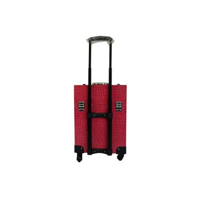 China NATIONAL Convenient And Durable Portable Red Rolling Makeup Trolley Travel Cosmetic Case for sale