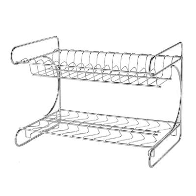 China Double Layer Kitchen Viable Popular Dish Drainer With Plastic Tray And Utensil Holder Kitchen Dish Rack for sale