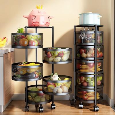 China Sustainable Multifunctional Round Floor Rotating Shelf 3 Tiers Spice Kitchen Racks On Wheels for sale