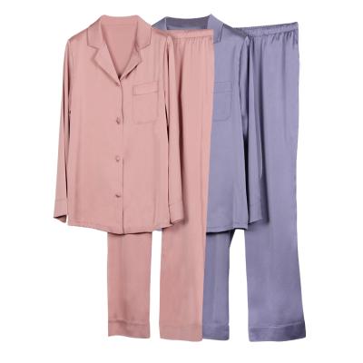 China New hot sale 2 colors breathable high quality women pijama set satin fashion long sleeve silk pajamas women for sale