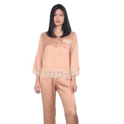 China 2021 hot luxury ladies silk pajamas 100% real new style nightgown thermal luxury women pajamas for sale