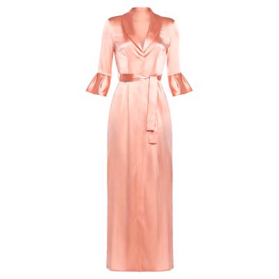 China Silky High End V Neck Pink Maxi Maxi Dress Satin Pajamas Half Sleeve Thermal Silk Maxi Dress for sale