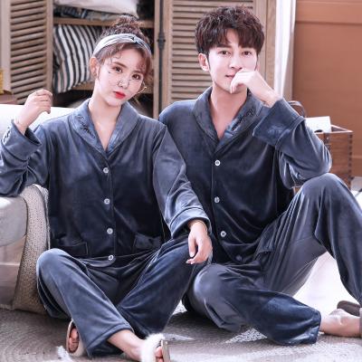 China Hot spring island cashmere pajamas and autumn winter couples long sleeve home wear men's and women's pajama sets for sale