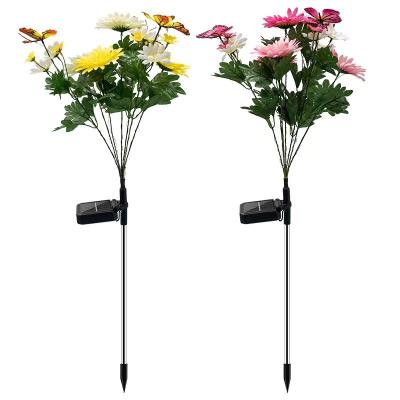 China 2022 Residential New Beautiful Chrysanthemum With Butterfly Garden Decoration LED Outdoor Solar Garden Light for sale