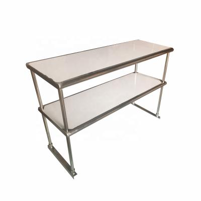 China Restaurant Hotel Cafe Hotel Club NSF Certified Heavy Duty Stainless Steel Double Overshelf Top Work Table with Brackets and Clips for Restaurant Kitchen for sale