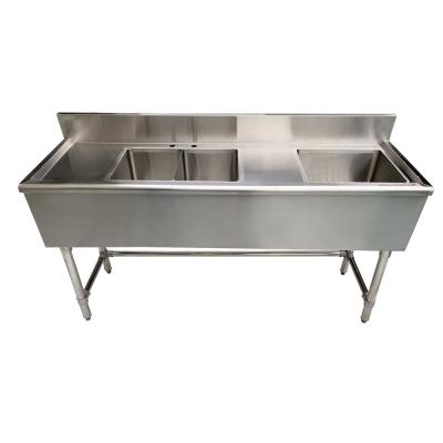 China Without Faucet Stainless Steel Bar Sink With 3 Bow Commercial Kitchen Belfast Sink / Reception Box Bar Sink For Hotel for sale