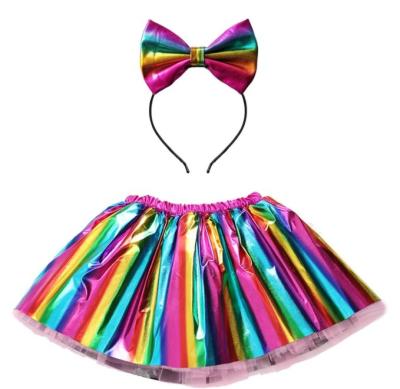 China High Quality Polyester Kids Skirts Festival Costume With Shiny Bow Hairpins Princess Tutu Skirt Girl for sale