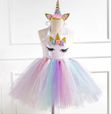 China Kids Girls Unicorn Tutu Dress Rainbow Princess Dress Up Dress Kids Christmas Nylon Halloween Cosplay Costume for sale