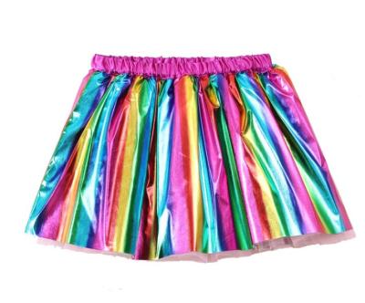 China 2021 active new summer high quality cheap party girl bronzing mesh rainbow tutu skirt for sale