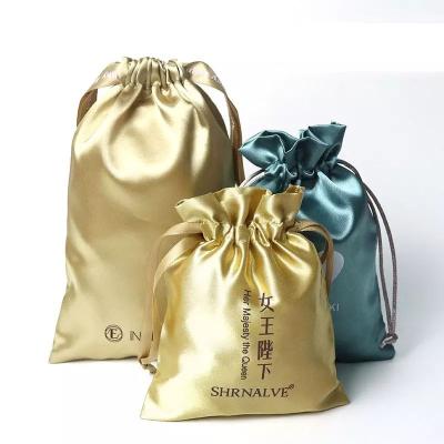 China Soft and reusable Wholesale Large Custom Luxury Silk Satin Pouch Bag Drawstring Bag Gift Bags With Ribbon for sale