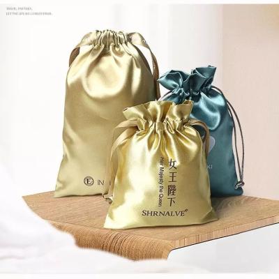 China Soft and reusable Custom Colorful Drawstring Satin Jewelry Pouch Bag With Logo for sale