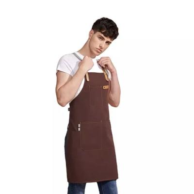 China H type back cross Custom Logo Printed Black Promotion Non-woven Fabric Cotton Canvas Kitchen Cooking Chef Aprons With Two Pockets for sale