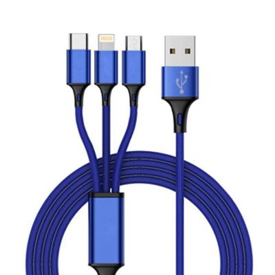 China Mobile phone 3 IN 1 data line multi-functional synchronous charging line of braid three triple charging mobile phone data cable for sale