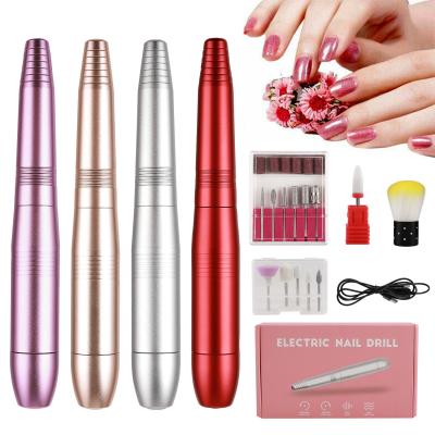 China Portable Electric ABS Plastic + Metal Nail Drill File Machine With Acrylic Nail Kit Set Professional 20000rpm Manicure Pedicure With Sanding Strips for sale