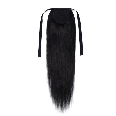 China Silky straight wave dark black ready to ship straight ponytail remy hair for sale