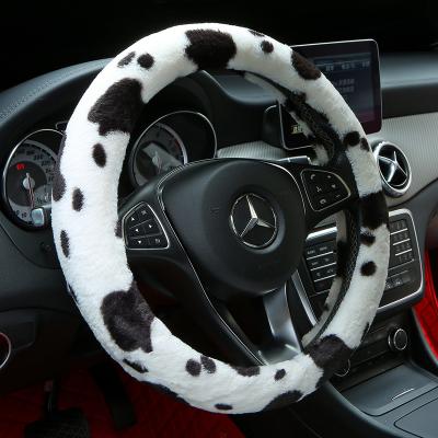 China Custom Customize Factory Direct Wholesale Car Cover Cow Print Universal Car Plush Non-slip Steering Wheel Cover for sale