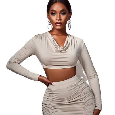 China QUICK DRY solid color long sleeve loungewear fall sets two piece women skirt set set for sale