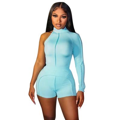 China European and American women's style of the spot 2021 viable the new splicing long-sleeved one-piece jumpsuit s casual tight one-shoulder irregular for sale