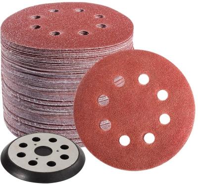 China Aluminum Oxide Vibratite 5 Inch 8 Hole Hook And Loop Sanding_Discs, 72 Pcs 40/60/80/120/180/240/320 Grinds Sandpaper With Pad for sale