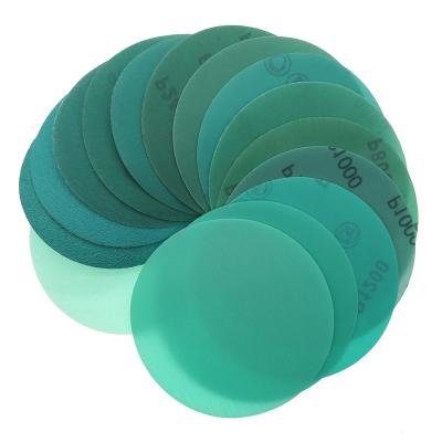 China 5 Grit 60-2000 Inch 125mm Hook & Loop Film Green Sandpaper Disc Sanding Round for sale