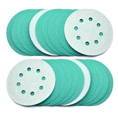 China Aluminum Oxide Vibratite 5 Inch 8 Holes 60 Grit Sanding Disc Film-Backed Green Hook and Loop Disc for Wood or Metal Grinding for sale