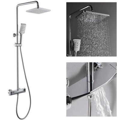 China With Slide Bar Munk Type Chrome Square 3 Function Thermostatic Shower Faucet Set for sale