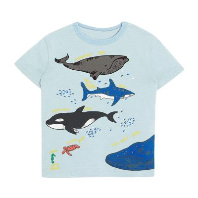 China Summer Short Sleeve Breathable 100% Cotton Graphic Stitches 2021 Little Boys Toddler Shirt Shark Cartoon Little Boy Casual Shirts for sale