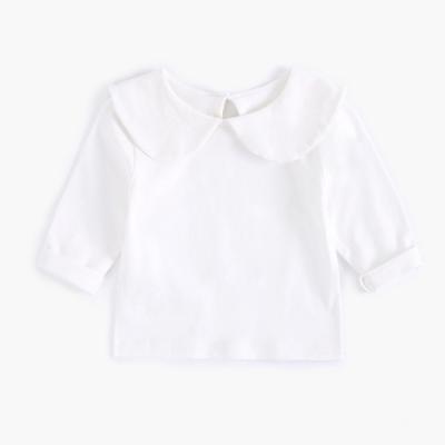 China Best Selling Breathable Cotton Tops T-shirt For Kids Long Sleeve White Plain Solid Soft Doll Collar Cute Little Girl Shirts for sale