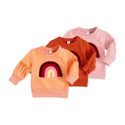 China Fall Winter Breathable Blouse For Kids Girls Rainbow Embroidery Sweater Sweater Infant Cotton Knitted Cute Girl Long Sleeve Shirt for sale