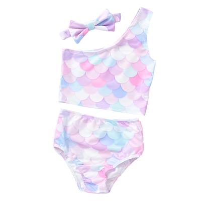 China Removable Padded Fashion High Quality Polyester Single Shoulder Mermaid Printed With Headband Soft Swimwear For Kids Swimsuit for sale