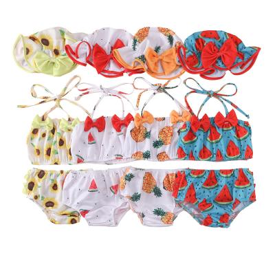 China Wholesale Summer Removable Padded Hot Sale 3 Piece Swimwear Printed Bikini With Bow Design Undo Set Cute Girl Swimsuit Set for sale