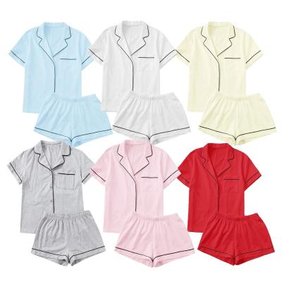 China Custom 100% Boys Girls Toddler Kids Designer Summer Cotton Sleepwear Breathable 2022 Shorts Set Soft Solid Pajamas Pajamas Set for sale