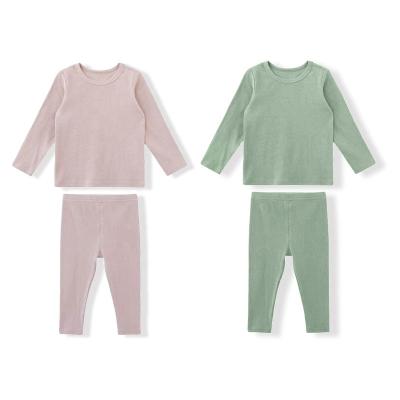 China 2022 factory custom QUICK DRY 2pcs pajamas fall winter rib cotton toddler boy girl designer sleepwear kids pajamas set soft single cotton for sale