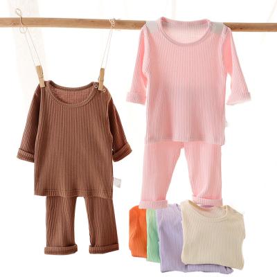 China Factory direct sale autumn and winter cotton children thermal ribbed pajamas mask long sleeve baby pajamas set soft cotton for sale