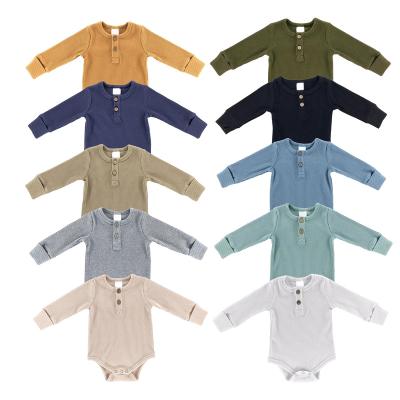 China Factory Customized Design Newborn Baby Breathable Eco-Friendly Substantial Ribbed Cotton Bodysuits Long Sleeve Soft Casual Baby Boy's Rompers White for sale