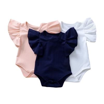 China Hot Selling High Quality Cotton Spandex Summer Cotton Ribbed Clothes Float Solid Soft Soft Solid Newborn Baby Romper Sleeve for sale