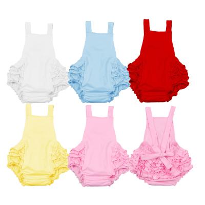 China Wholesale New Style Low Price Cotton Spandex Cotton Clothes Ruffle Solid Soft Soft Straps Bubble Romper Newborn Baby for sale