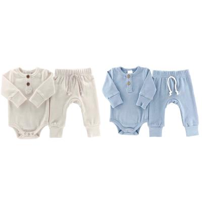 China OEM ODM Factory Anti-Shrink Custom Make Newborn Baby Clothes Neutral Organic Cotton Clothing Soft Thermal Romper Two Piece Set for sale