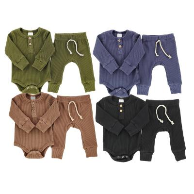 China Winter Anti-Shrink Wholesale Organic Ribbed Clothing Cotton Outfits OEM Baby Boy 2pcs Baby Boy Romper Thermal Soft Set for sale